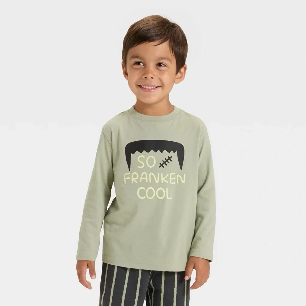 Boys' nwt Long Sleeve Halloween French Terry Shirt and Pants Set Frankenstein